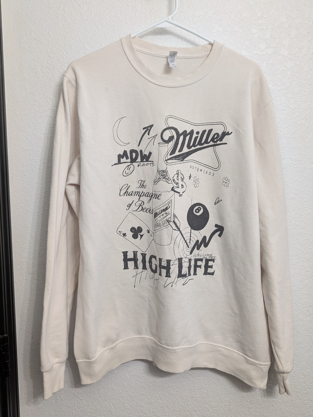 Jerzees White Crewneck Sweater Miller High Life Size L
